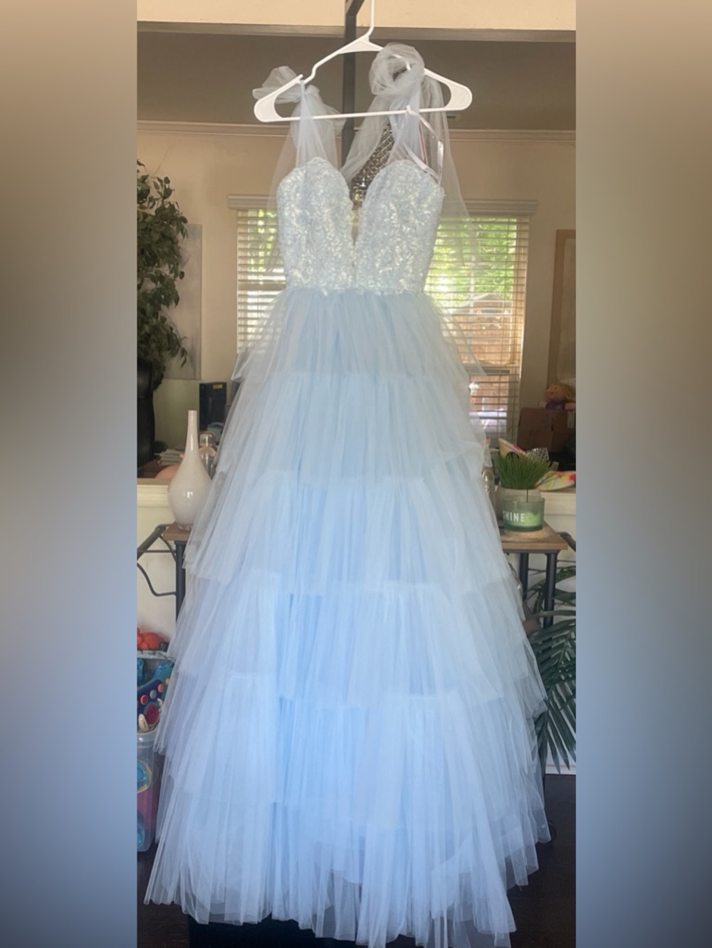 Sherri Hill Light Blue Layered Tulle Girls' Formal Dress